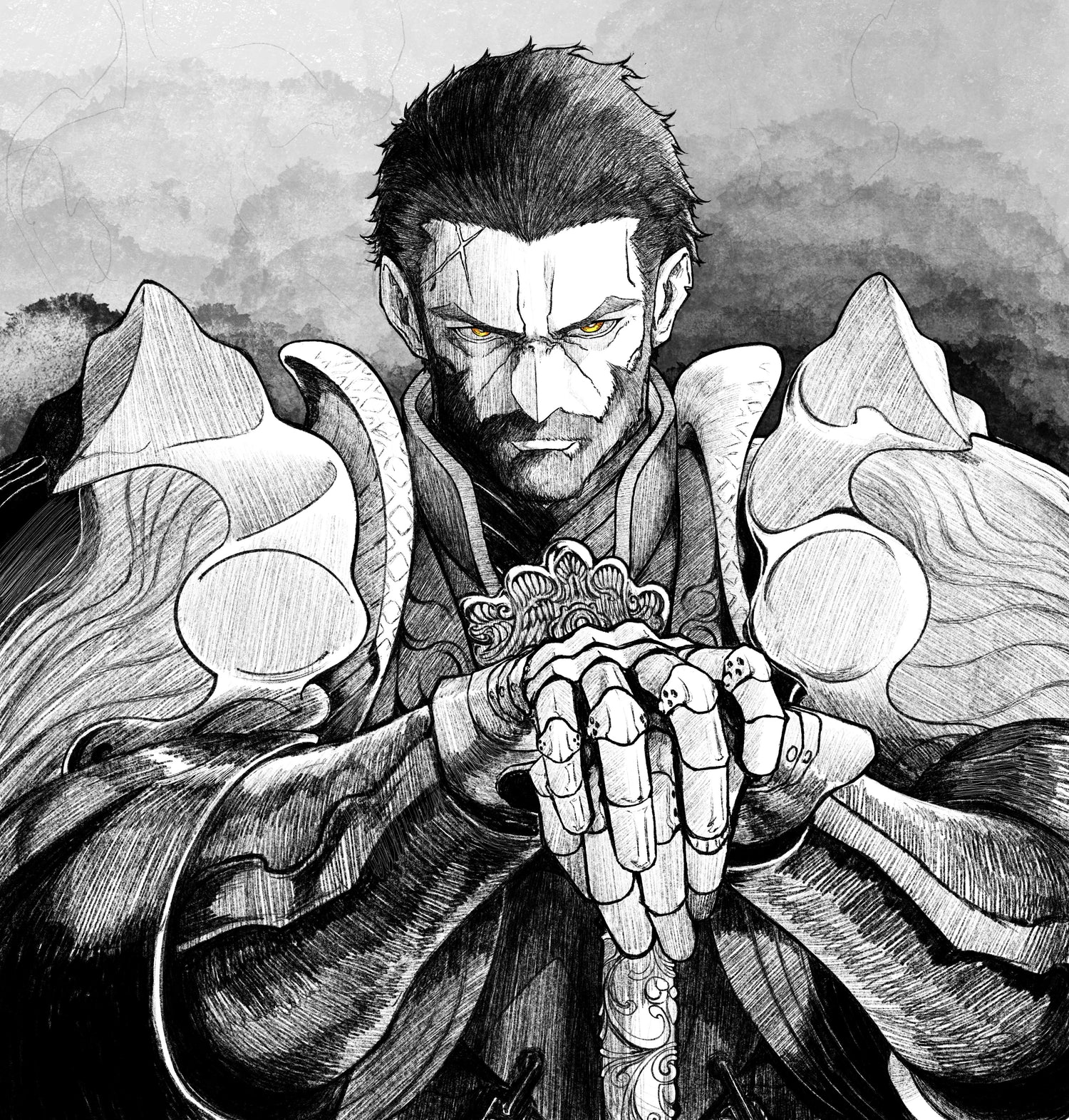 This image contains a character design from 'The Fidelity of a Snake', drawn by Jian Renyan